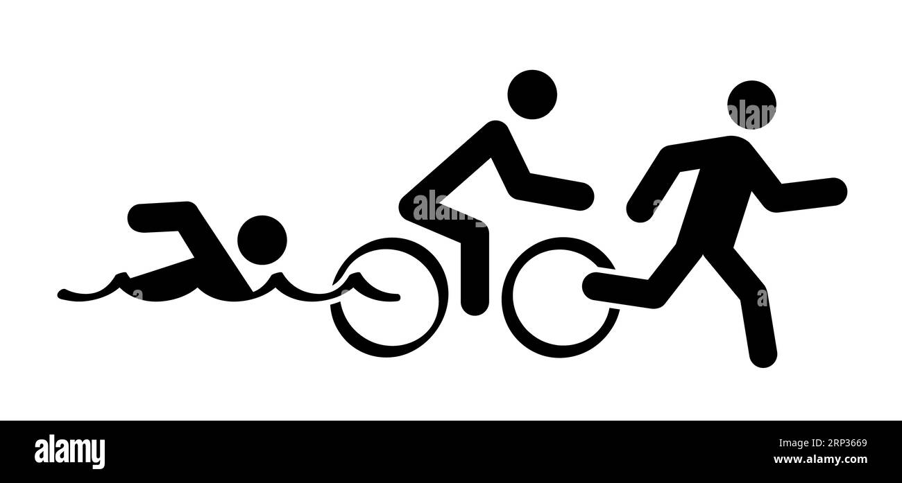 Motif de ligne de triathlon. Itinéraire Triatlon. Sports pour la natation, le cyclisme et la course ou course à pied, vélo et natation pictogramme. Symb d'icône d'activité vectorielle plate drôle Banque D'Images Motif de ligne de triathlon. Itinéraire Triatlon. Sports pour la natation, le cyclisme et la course ou course à pied, vélo et natation pictogramme. Symb d'icône d'activité vectorielle plate drôle Banque D'Images