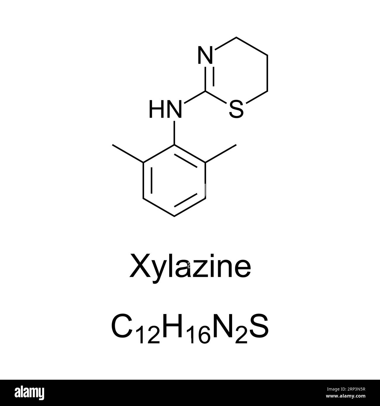 Xylazine, formule chimique et structure. Médicament utilisé pour la sédation, l'anesthésie, la relaxation musculaire et l'analgésie chez les animaux. Tranq. De drogue de rue Banque D'Images