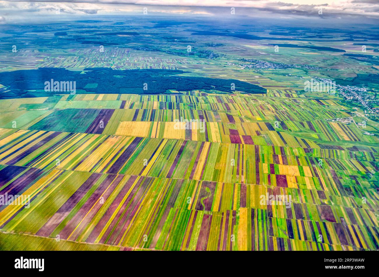 Vue aérienne des champs agricoles dans le Midwest aux États-unis d'amérique , diverses cultures Banque D'Images