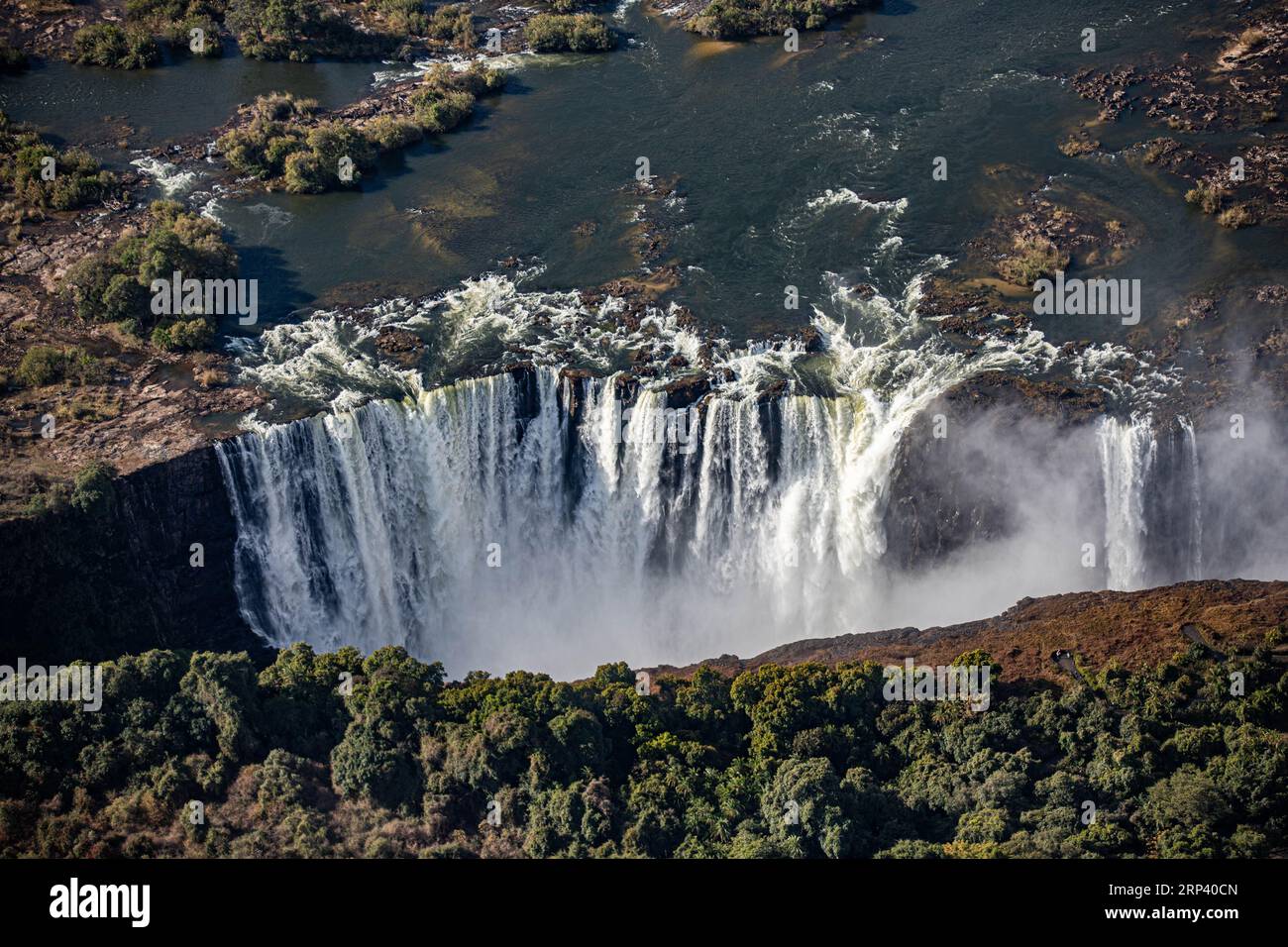 Chutes Victoria, vue aérienne, Zimbabwe, Zambie Banque D'Images