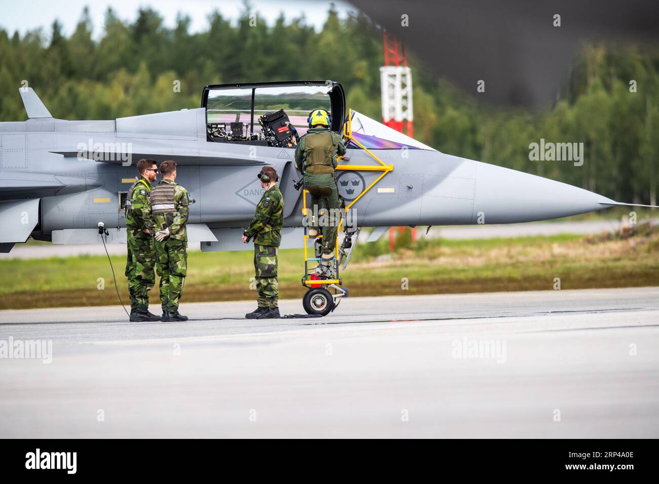 Jas 39 Gripen C, salon aérien, aéroport de Örebro, Örebro, Suède. Personnel de l'aile Uppland (suédois : Upplands flygflottilj), également F 16 Uppsala, F 16. Banque D'Images