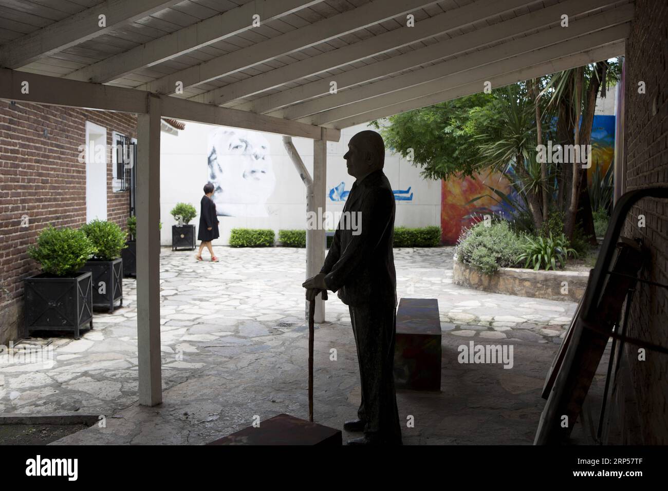 (181202) -- BUENOS AIRES, le 2 décembre 2018 -- Une femme rend visite à la Fondation internationale Jorge Luis Borges à Adrogue, à 26 km de Buenos Aires, la capitale Argentine, le 16 novembre 2018. La légende littéraire Jorge Luis Borges est considérée comme le plus grand écrivain argentin et une figure imposante de la littérature du 20e siècle, surtout connue pour ses nouvelles poétiques et énigmatiques qui explorent un monde de rêves, de philosophie et de religion. Il a utilisé des allusions chinoises telles que le rêve papillon du philosophe Chuang Tzu et la Grande Muraille dans ses œuvres. Et il avait en effet une canne à peinture chinoise chérie en sa possession Banque D'Images