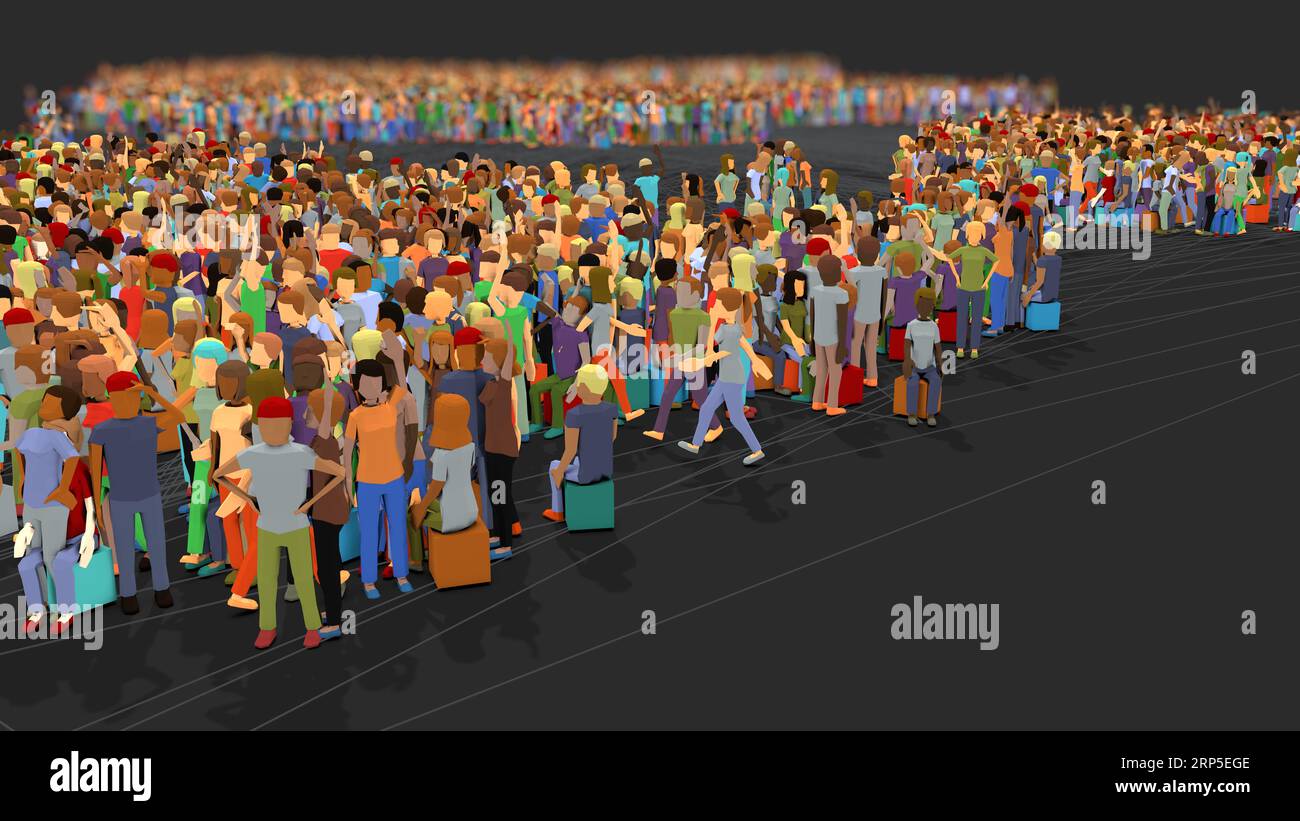 Vue de dessus de nombreuses personnes connectées différentes - illustration 3d Banque D'Images