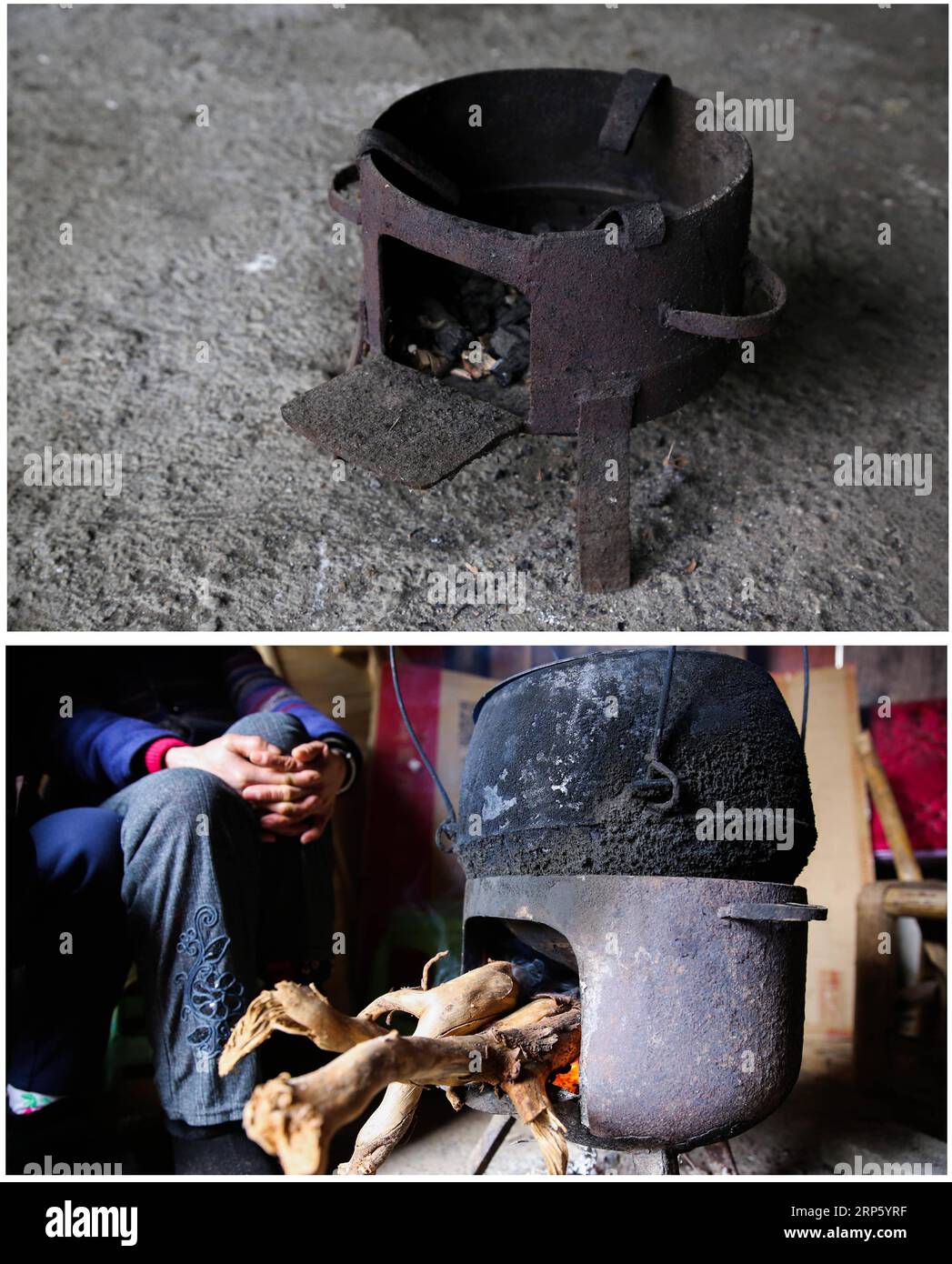 (181227) -- CHANGSHA, 27 décembre 2018 -- une photo combinée prise le 13 décembre 2018 montre des personnes utilisant un poêle pour se chauffer dans le comté de Longhui, dans la province du Hunan en Chine centrale. À mesure que la température baisse, les habitants du Hunan utilisent divers appareils de chauffage pour lutter contre la froideur.) CHINE-HUNAN-HIVER-DISPOSITIFS DE CHAUFFAGE ZengxYong PUBLICATIONxNOTxINxCHN Banque D'Images