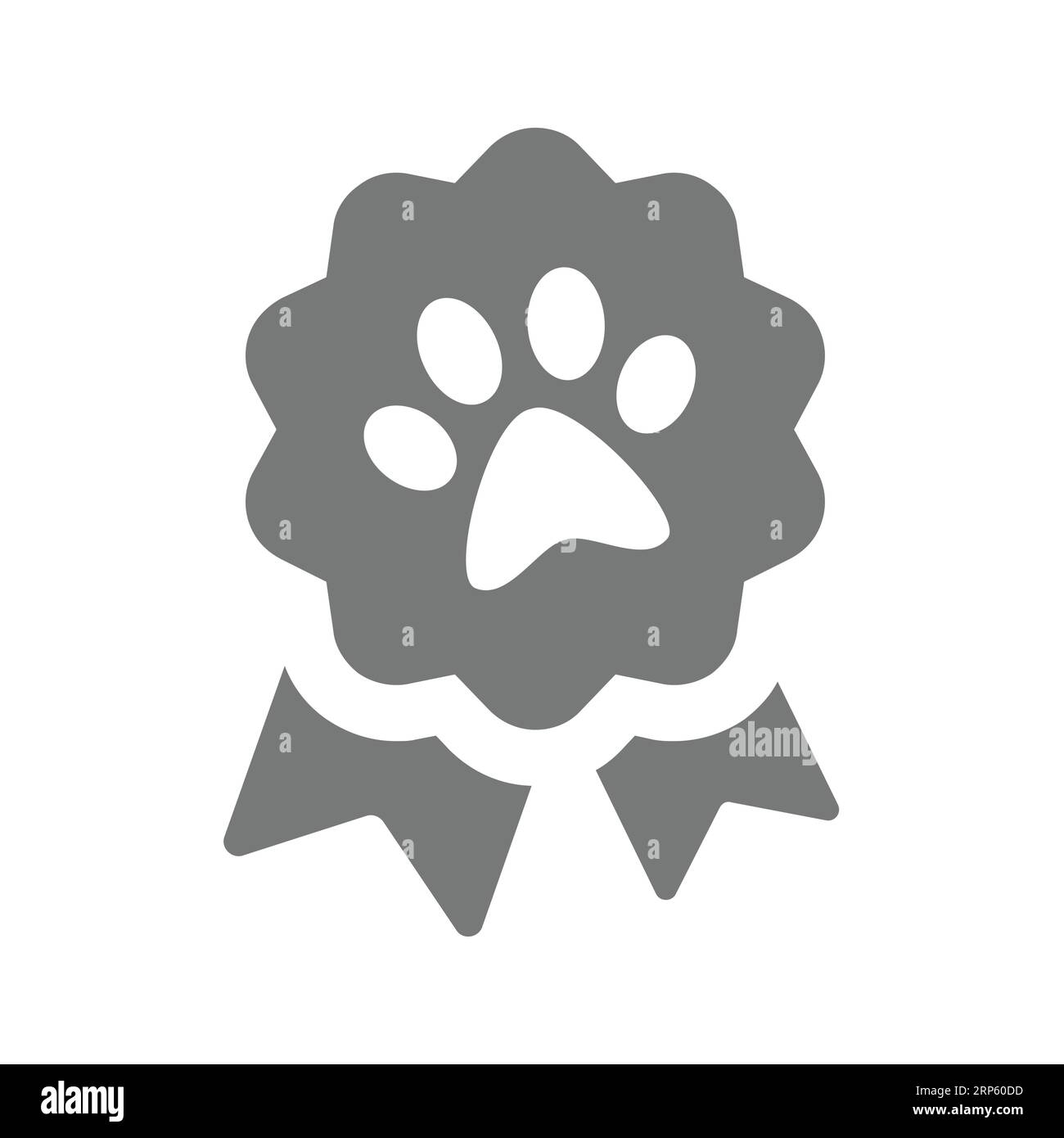 Icône vectorielle de badge de qualité de produit PET. Prix ruban avec impression de patte de chien pour les produits pour animaux de compagnie. Illustration de Vecteur