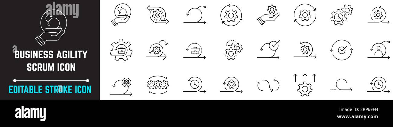 Icône de contour modifiable d'agilité, Scrum et méthodologie logicielle Agile icônes de contour de contour modifiables d'agilité, icône de ligne de cycle Agile méthodologie flexible Illustration de Vecteur