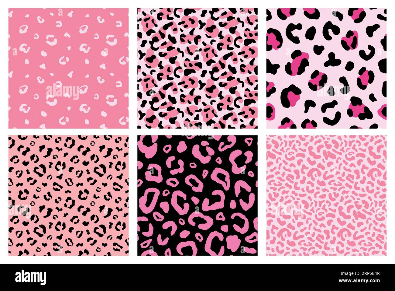 Ensemble de motifs sans couture guépard rose. Imprimé léopard Illustration de Vecteur