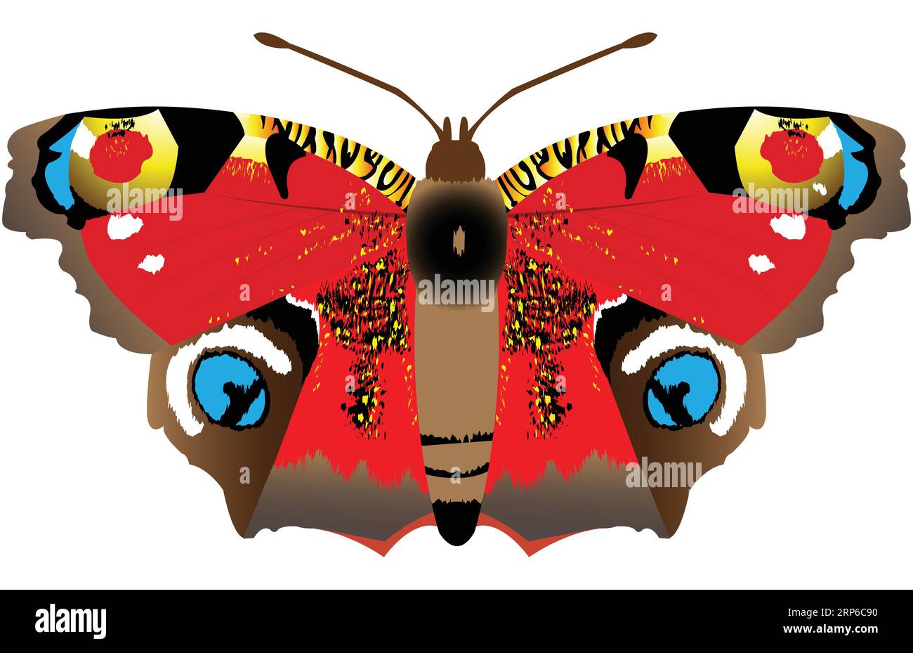 Beautifull Peacock Eye papillon design artistique ; beau buuterfly avec des ailes colorées Illustration de Vecteur