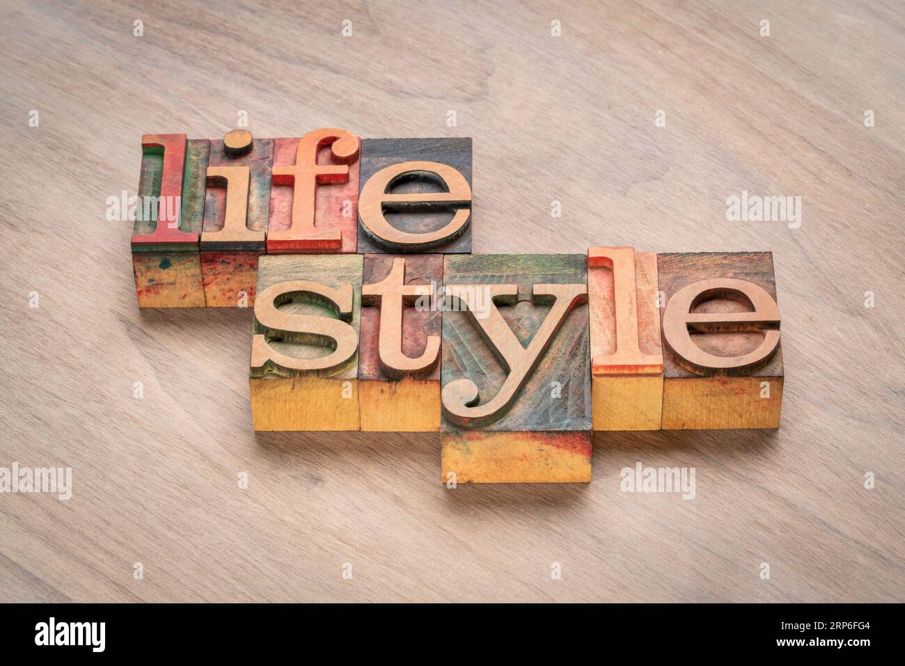 mot de style de vie abstrait dans le type de bois typographique, mode de vie typique ou de vie Banque D'Images