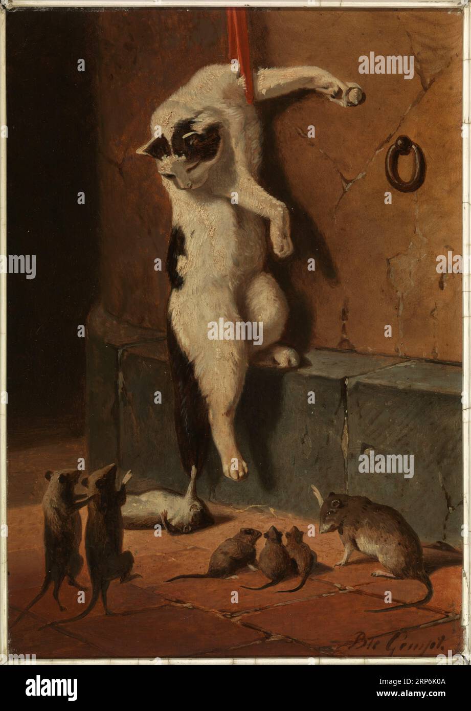 Kat met muizen. Circa 1870 par Bernard te Gempt Banque D'Images
