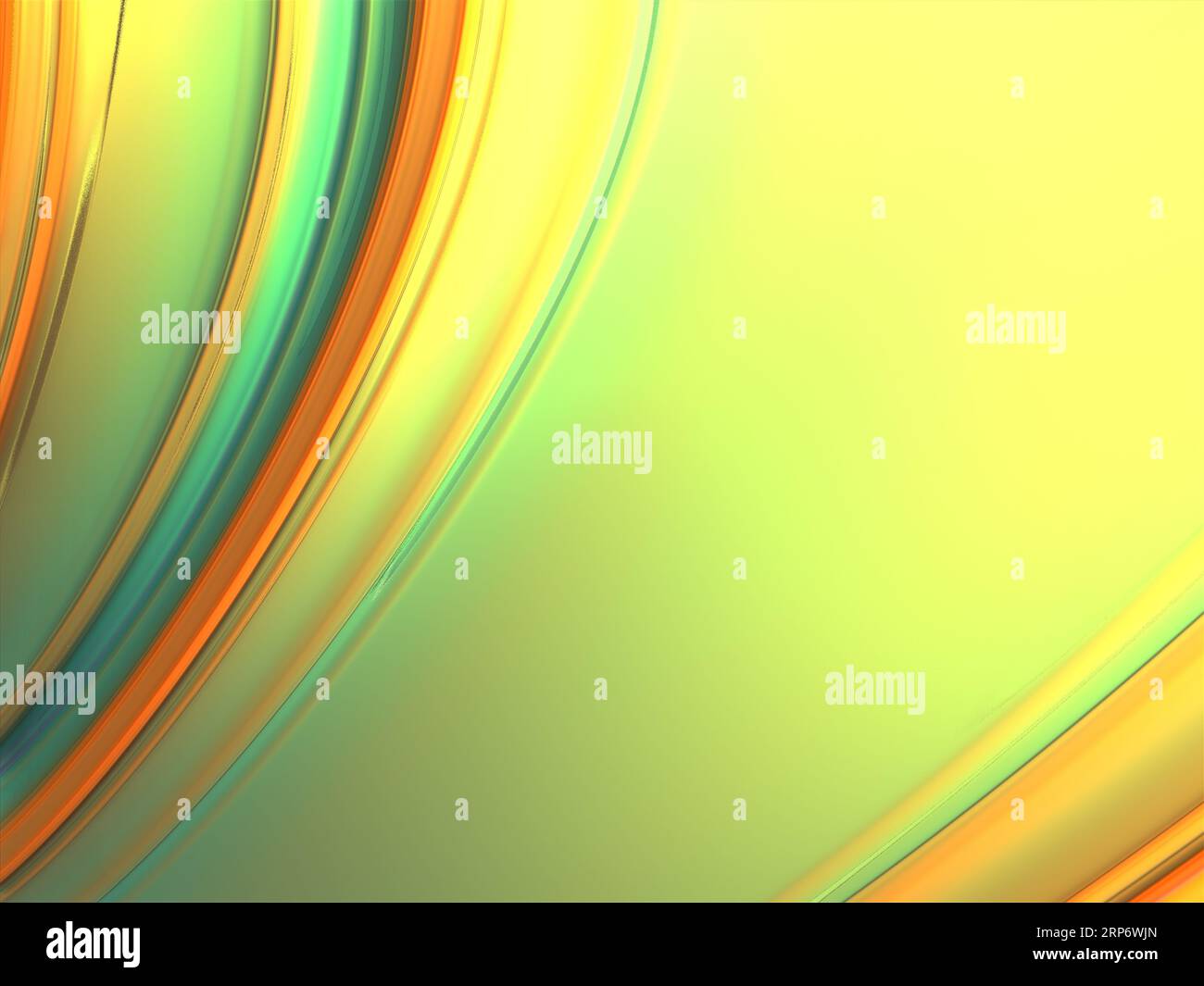Courbes 3d vertes, oranges et jaunes. Illustration 3d abstraite, rendu 3D. Réflexion et ombre. Banque D'Images