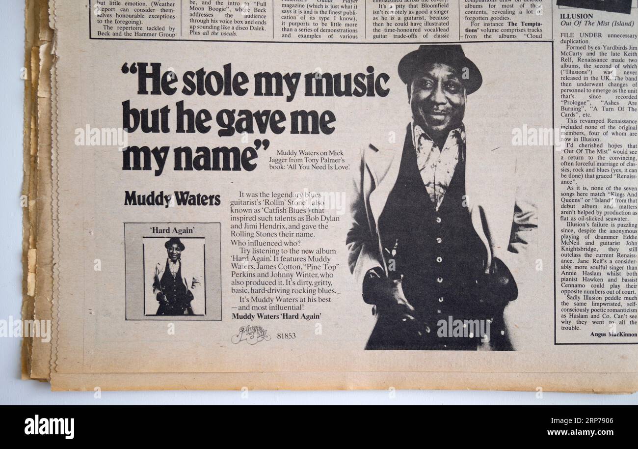 Publicité des années 1970 pour l'album "Hard Again" de Muddy Waters dans le NME Music Paper Banque D'Images