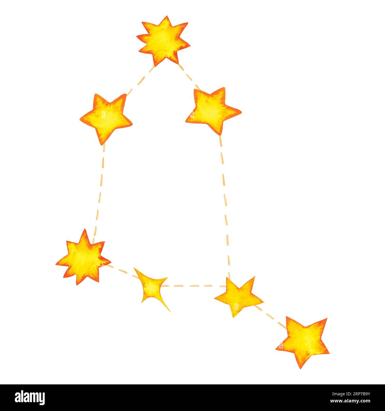 Constellation d'Ophiuchus. Signe du zodiaque aquarelle. Étoiles jaunes. Illustration dessinée à la main isolée sur blanc Banque D'Images