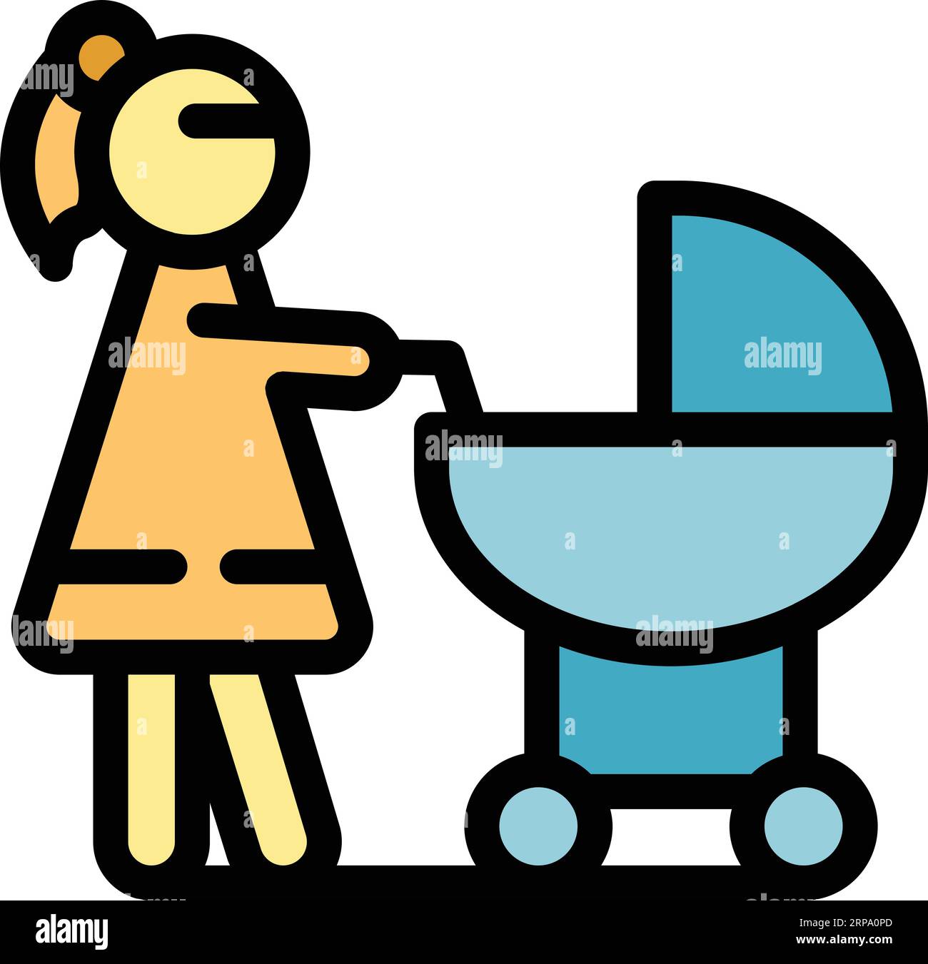 Vecteur de contour d'icône de nounou. L'éducation des bébés. Enfant couleur plat Illustration de Vecteur