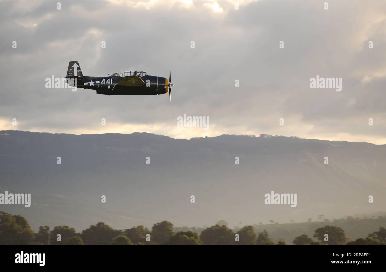 (190507) -- SYDNEY, le 7 mai 2019 -- un avion se produit pendant le Wings over Illawarra Airshow à l'aéroport d'Illawarra, à environ 100 km au sud de Sydney, en Australie, le 5 mai 2019. Des pilotes de cascadeurs défiant la mort, des technologies aéronautiques de pointe et une gamme de chasseurs classiques de la Seconde Guerre mondiale sont quelques-uns des éléments exposés lors de l'un des plus grands spectacles aériens australiens. POUR ALLER AVEC caractéristique : pilotes de cascadeurs, jets militaires, warbirds classiques seront exposés à Aussie Airshow ) AUSTRALIA-SYDNEY-AIRSHOW BaixXuefei PUBLICATIONxNOTxINxCHN Banque D'Images