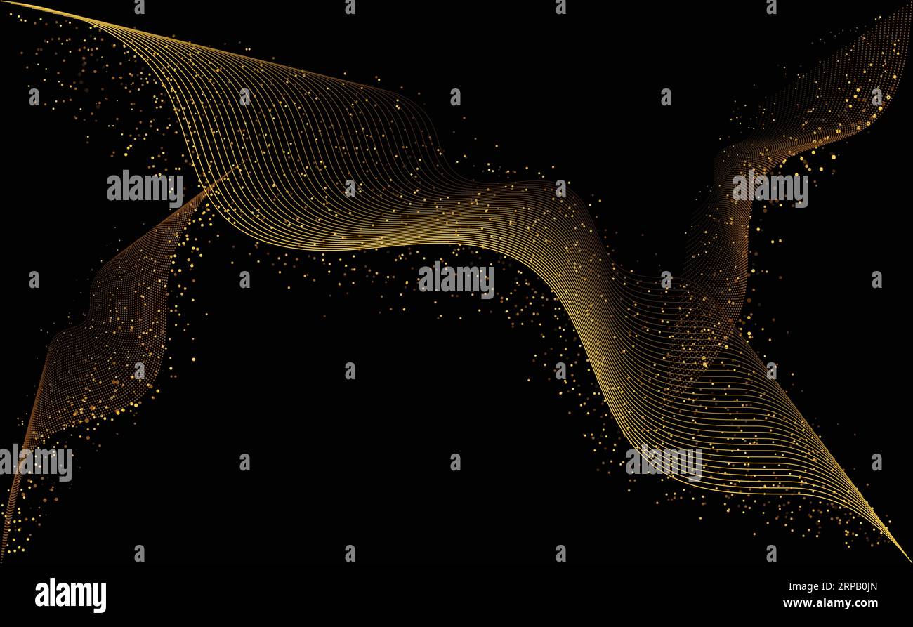 Lignes de vague abstraites fond de paillettes dorées Illustration de Vecteur