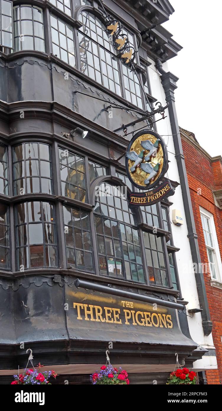 The Three Pigeons 18th Century pub, 169 High St, Guildford, Surrey, Angleterre, ROYAUME-UNI, GU1 3AJ Banque D'Images