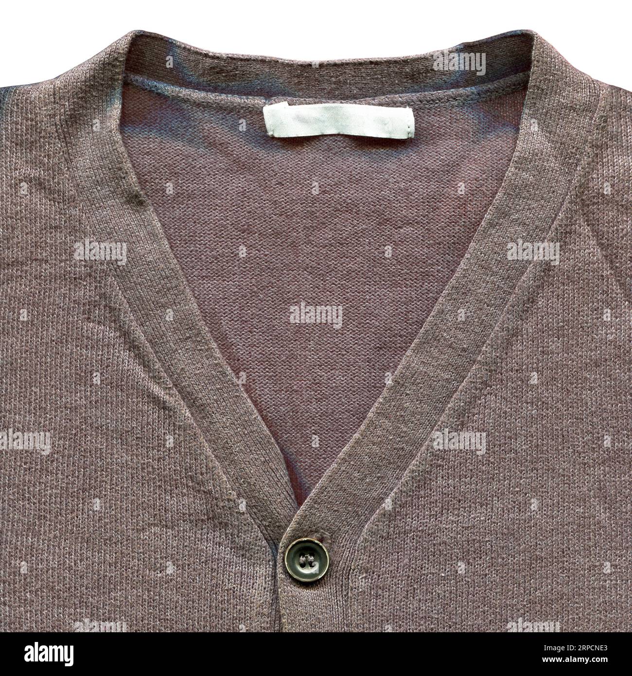 Tissu cardigan à motifs en laine. Tissu tricoté à la main texture de fond de pull en laine grise et boutons gris Banque D'Images