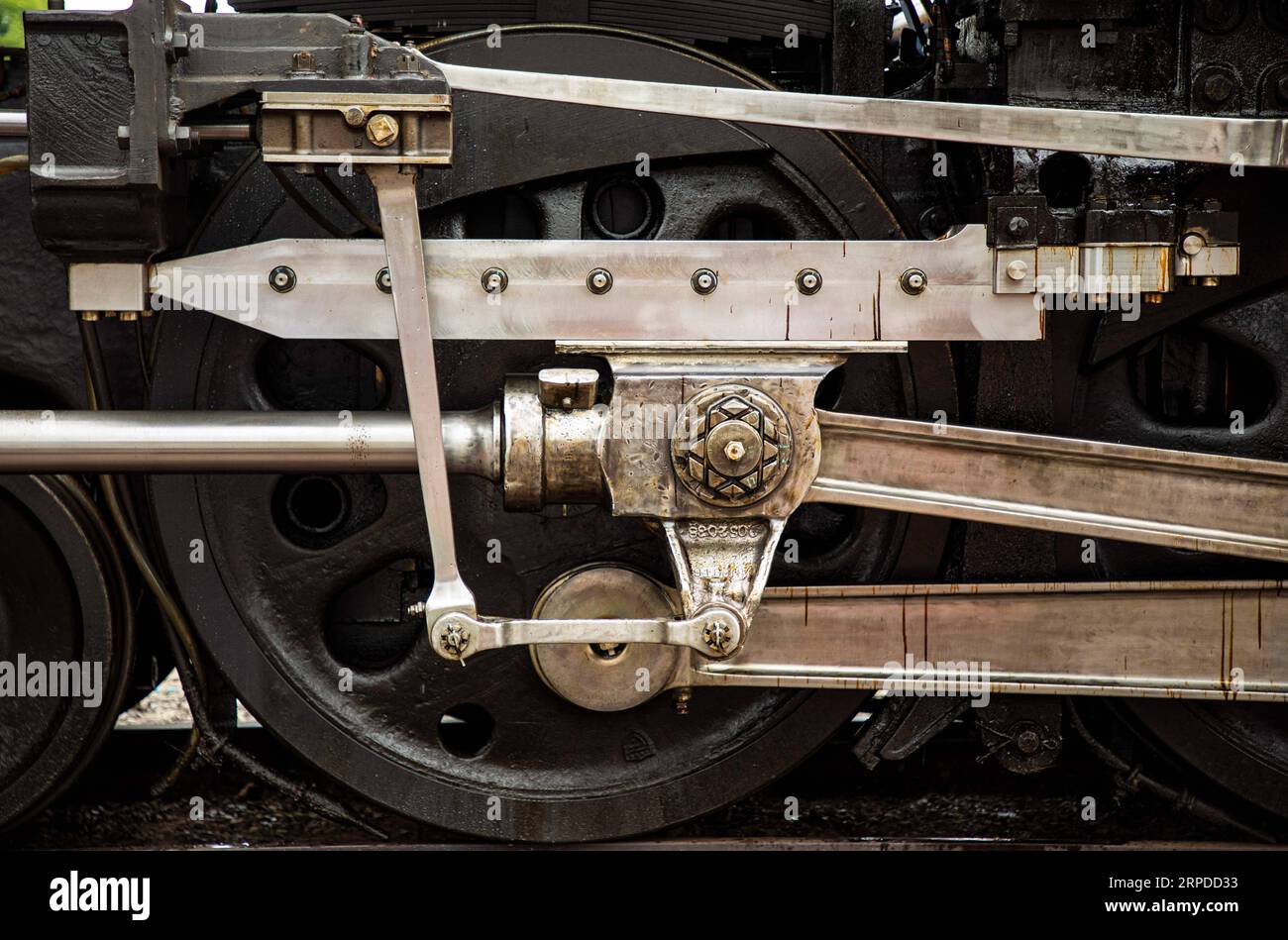 (190731) -- CHICAGO, 31 juillet 2019 (Xinhua) -- une photo prise le 29 juillet 2019 montre une partie de la locomotive à vapeur historique Big Boy n° 4014 à West Chicago, Illinois, États-Unis. La locomotive à vapeur Big Boy No. 4014 a passé trois jours à West Chicago lors d'une tournée pour commémorer le 150e anniversaire de l'achèvement du chemin de fer transcontinental. (Photo de Joel Lerner/Xinhua) U.S.-CHICAGO-TRANSCONTINENTAL RAILROAD-ANNIVERSARY PUBLICATIONxNOTxINxCHN Banque D'Images