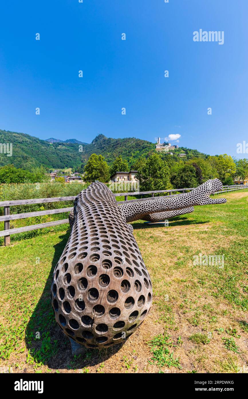 Italie Trentino Borgo Valsugana - Arte Sella - projet Sky Museum - installation artistique 'The Broken Oak' de Stuart Ian Frost (2019) Banque D'Images