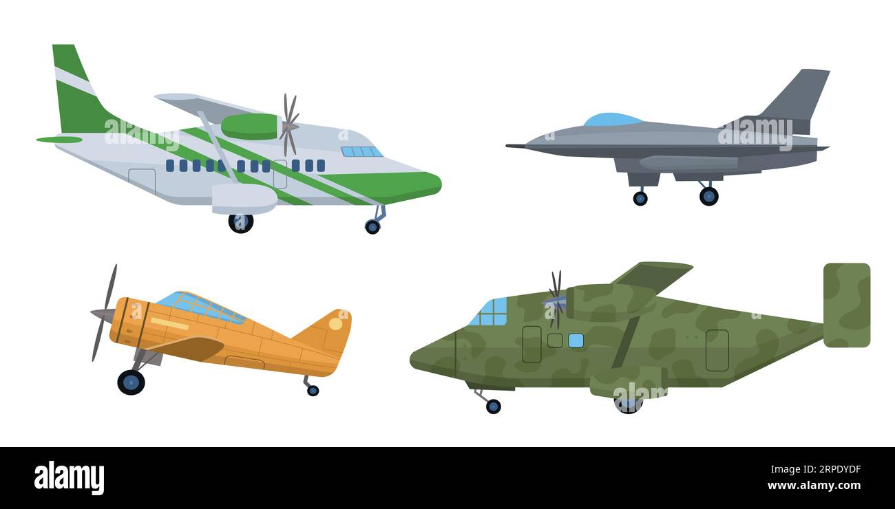 Ensemble de dessin animé de cargaison, avion militaire. Illustration vectorielle isolée sur fond blanc Illustration de Vecteur