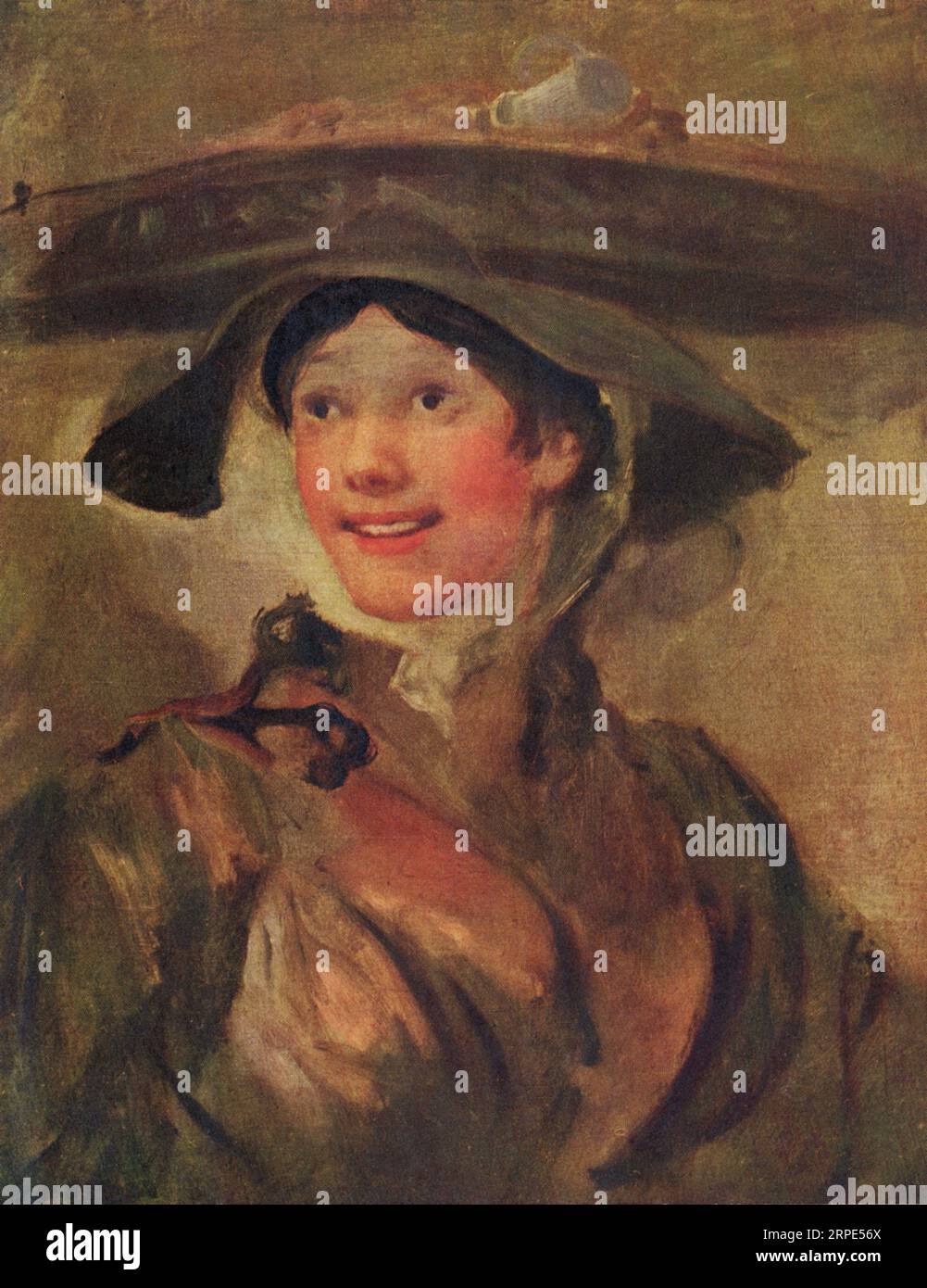 The Shrimp Girl, 1740-45. Par William Hogarth (1697-1764). La peinture représente une femme vendant des coquillages dans les rues de Londres, généralement un travail pour les épouses et les filles de poissonniers qui possédaient des étals dans des marchés tels que Billingsgate. Banque D'Images