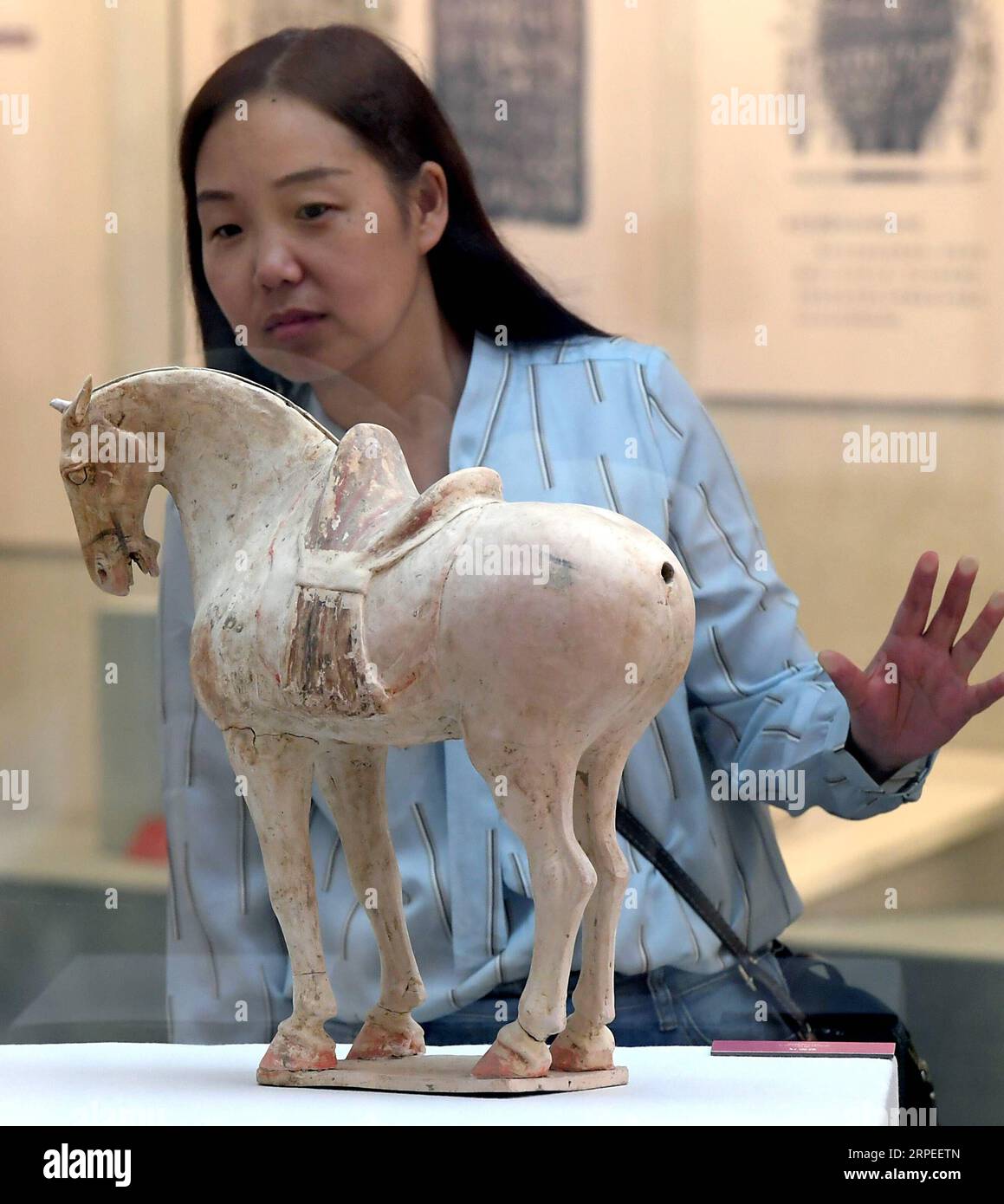 (190827) -- ZHENGZHOU, 27 août 2019 -- Un visiteur voit une exposition lors de l'exposition sur le patrimoine sportif chinois qui s'est tenue au Musée Zhengzhou à Zhengzhou, capitale de la province du Henan en Chine centrale, le 26 août 2019. Environ 175 expositions ont été exposées pendant l'exposition, qui a débuté ici lundi. ) CHINE-ZHENGZHOU-EXPOSITION-SPORTS CHINOIS ANCIENS (CN) LIXAN PUBLICATIONXNOTXINXCHN Banque D'Images