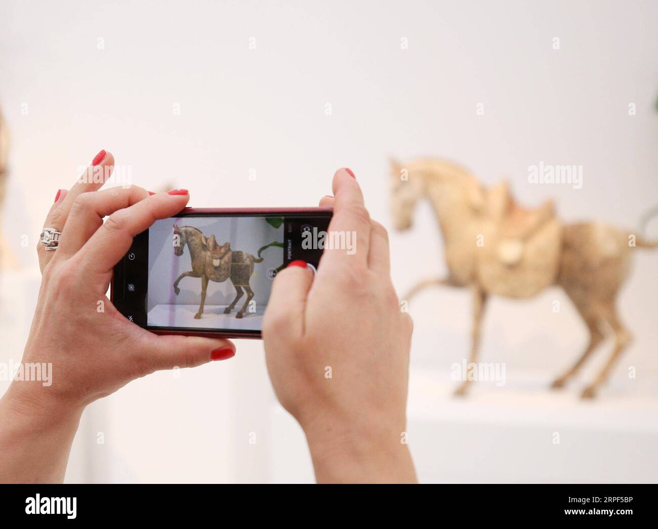 (190913) -- PARIS, le 13 septembre 2019 -- Un visiteur prend des photos lors d'une présentation de la Biennale Paris 2019 au Grand Palais à Paris, France, le 12 septembre 2019. La 31e édition de la Biennale Paris a débuté vendredi au Grand Palais à Paris. Cette année, l exposition a attiré plus de 70 exposants montrant leurs meubles anciens, bijoux, peintures, horloges, montres, etc. ) FRANCE-PARIS-LA BIENNALE PARIS GaoxJing PUBLICATIONxNOTxINxCHN Banque D'Images