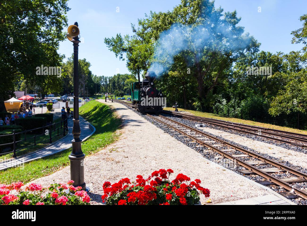 Nagycenki Szechenyi Muzeumvasut chemin de fer à voie étroite de 760mm (2 ft 6 in). Locomotive à vapeur Andras, Nagycenk, Hongrie Banque D'Images
