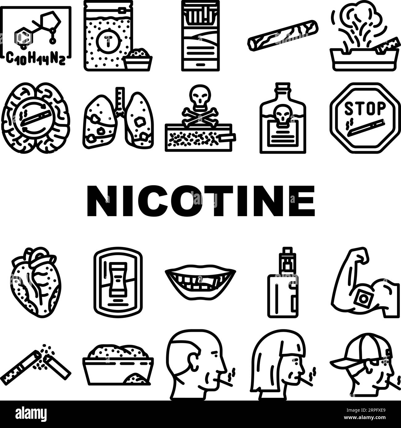 vecteur d'ensemble d'icônes malsaines de tabac de nicotine Illustration de Vecteur