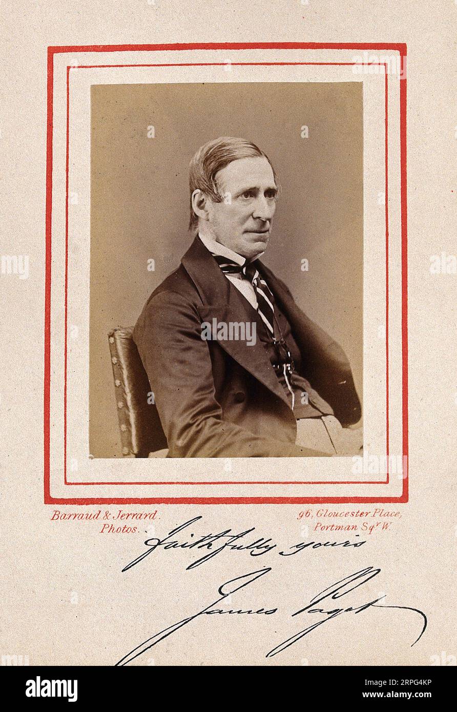 Portrait de Sir James Paget, 1814 – 1899, était un chirurgien et pathologiste anglais l'un des fondateurs de la pathologie médicale, photographie vintage de Barraud & Jerrard 1873 Banque D'Images