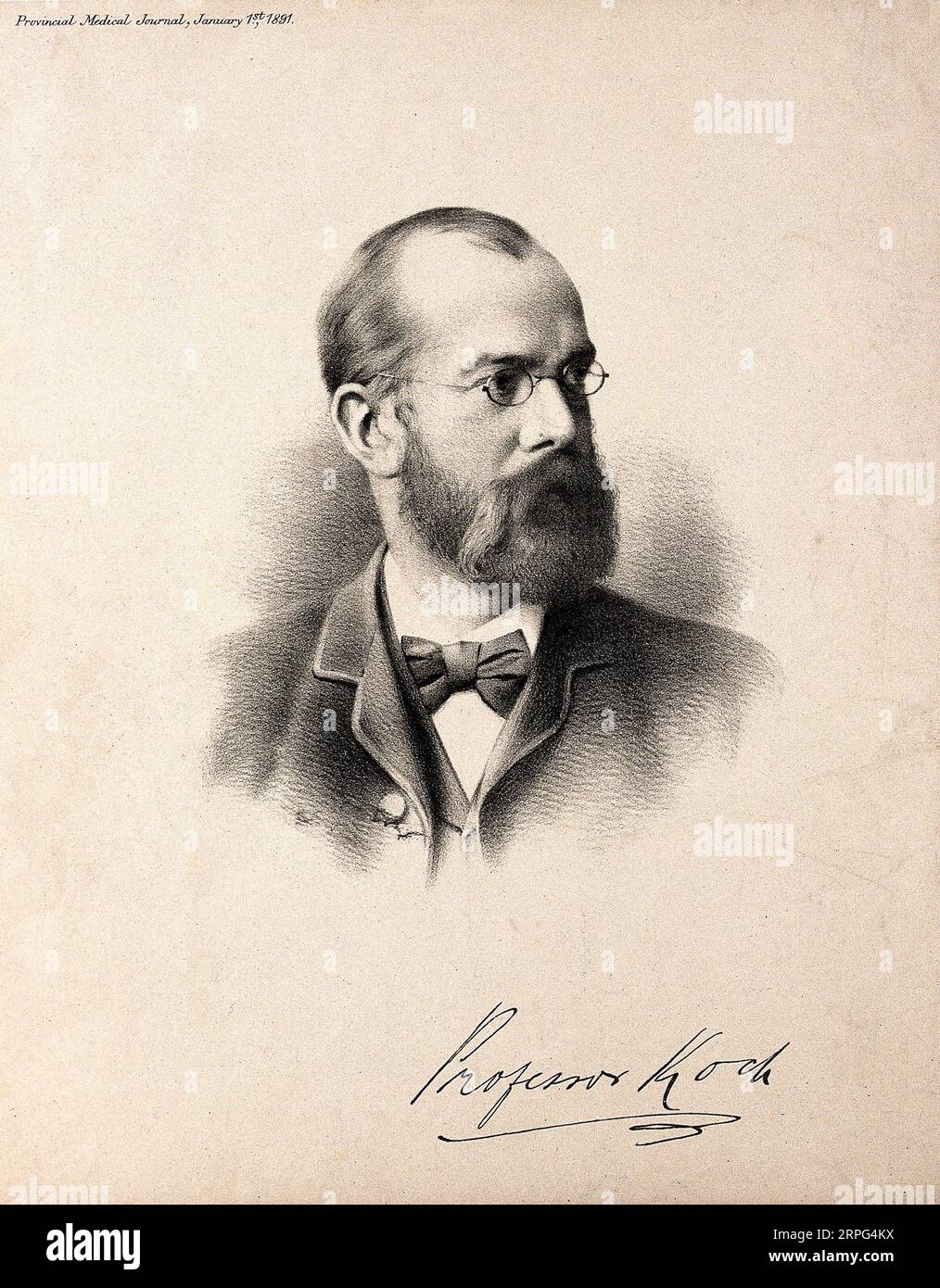 Robert Koch portrait, 1843 – 1910, était un médecin et microbiologiste allemand, lithographie à partir de 1891 Banque D'Images