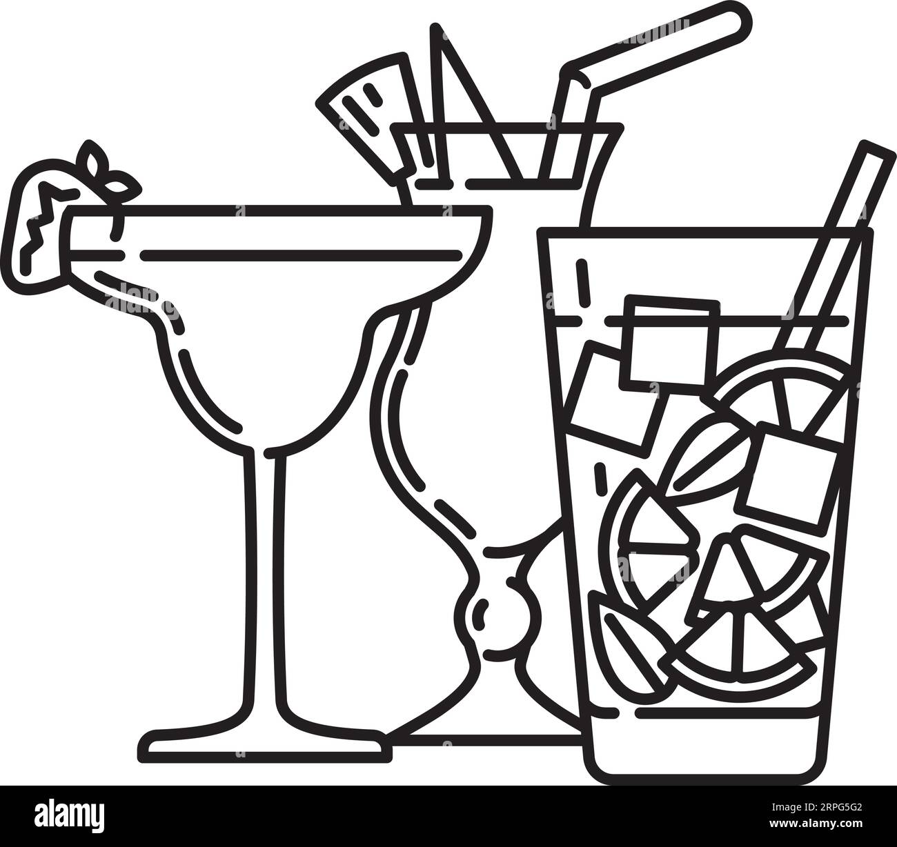 Icône de la ligne vectorielle de variétés de boissons alcoolisées savoureuses pour le Tropical cocktail Day le 26 juin Illustration de Vecteur