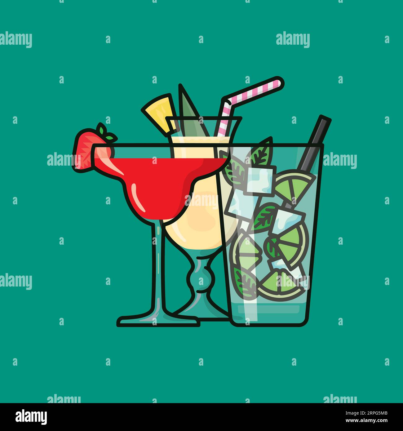 Illustration vectorielle de variété de boissons alcoolisées savoureuses pour la Journée des cocktails tropicaux le 26 juin Illustration de Vecteur