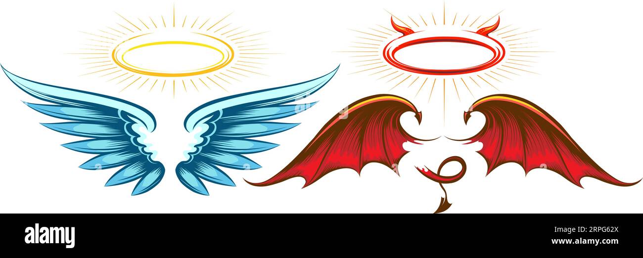 Ailes de diable et d'ange avec halo Illustration de Vecteur