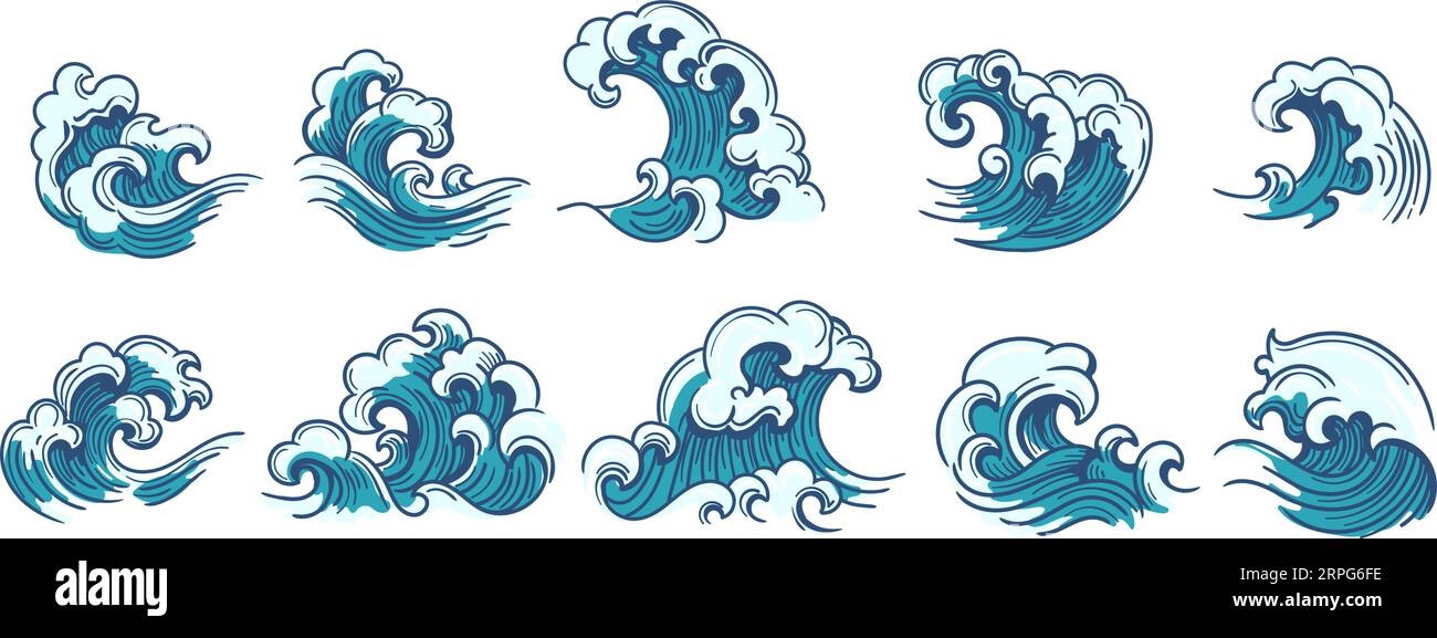 Ensemble de vagues rondes de tempête d'océan Illustration de Vecteur