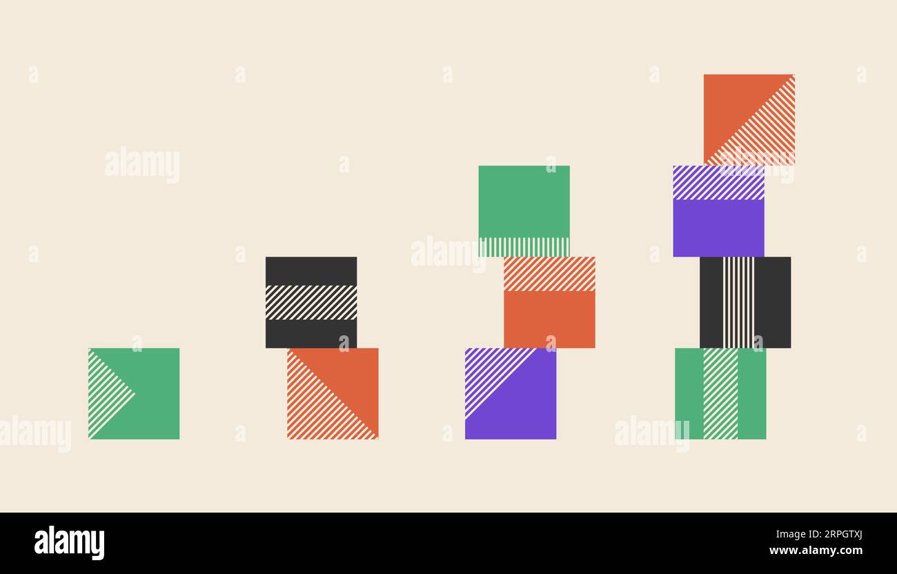 Tours cube vectorielles abstraites de style Brutalism ensemble simple, lumineux 90 couleurs. Comptez les chiffres de 1,2,3,4 pour les entreprises. Illustration de Vecteur
