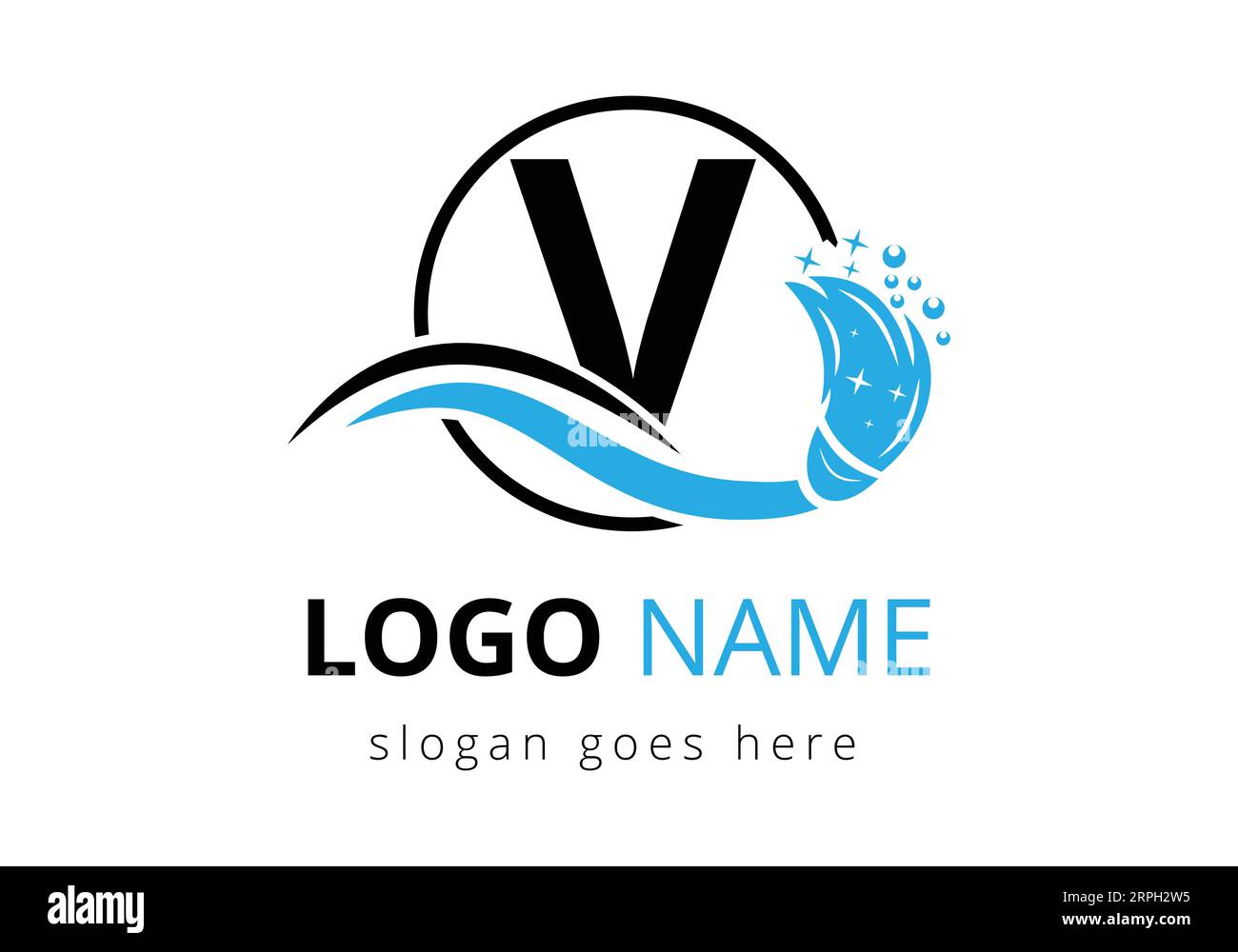 Modèle de conception de logo de service de nettoyage lettre V Illustration de Vecteur