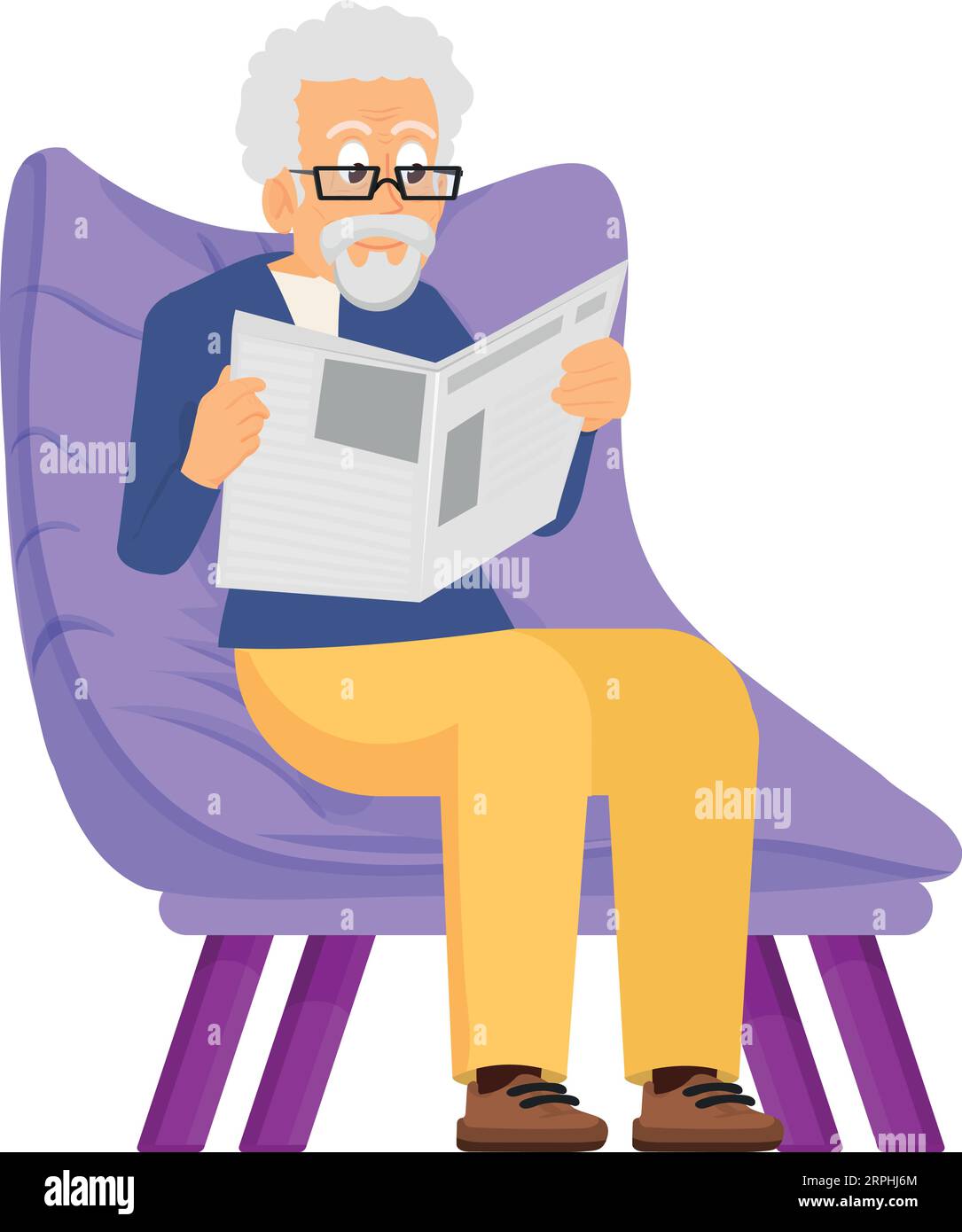 Journal de lecture senior. Vieil homme assis sur un fauteuil Illustration de Vecteur