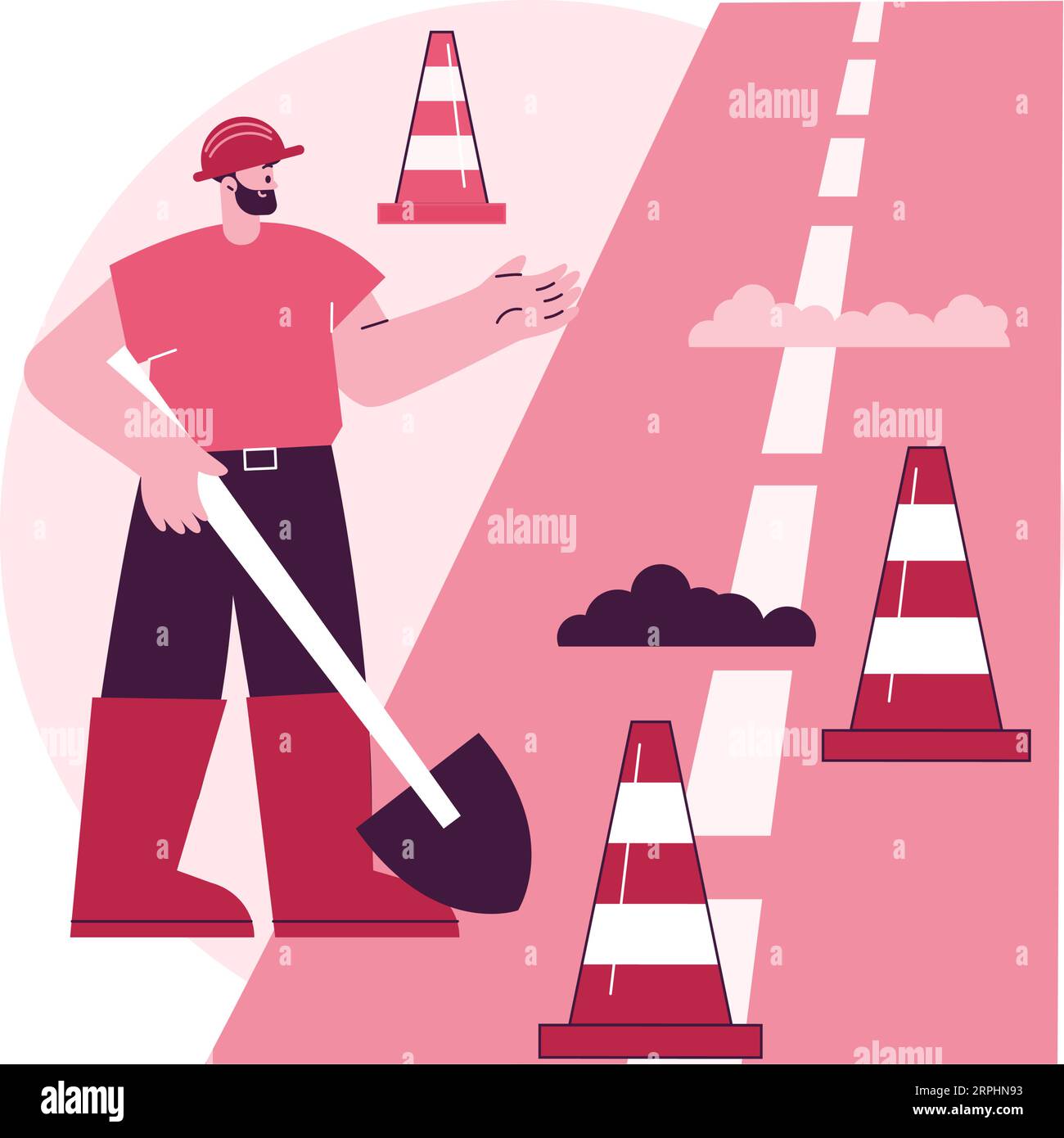 Illustration vectorielle abstraite de Road Works.Construction et réparation de routes, conditions de conduite limitées, en partie fermeture d'autoroute, détour par travaux, métaphore abstraite du signe de limite de vitesse. Illustration de Vecteur