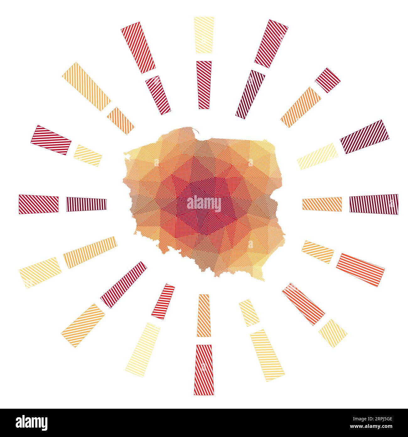 Pologne Sunburst. Rayons rayés poly bas et carte du pays. Illustration vectorielle à la mode. Illustration de Vecteur