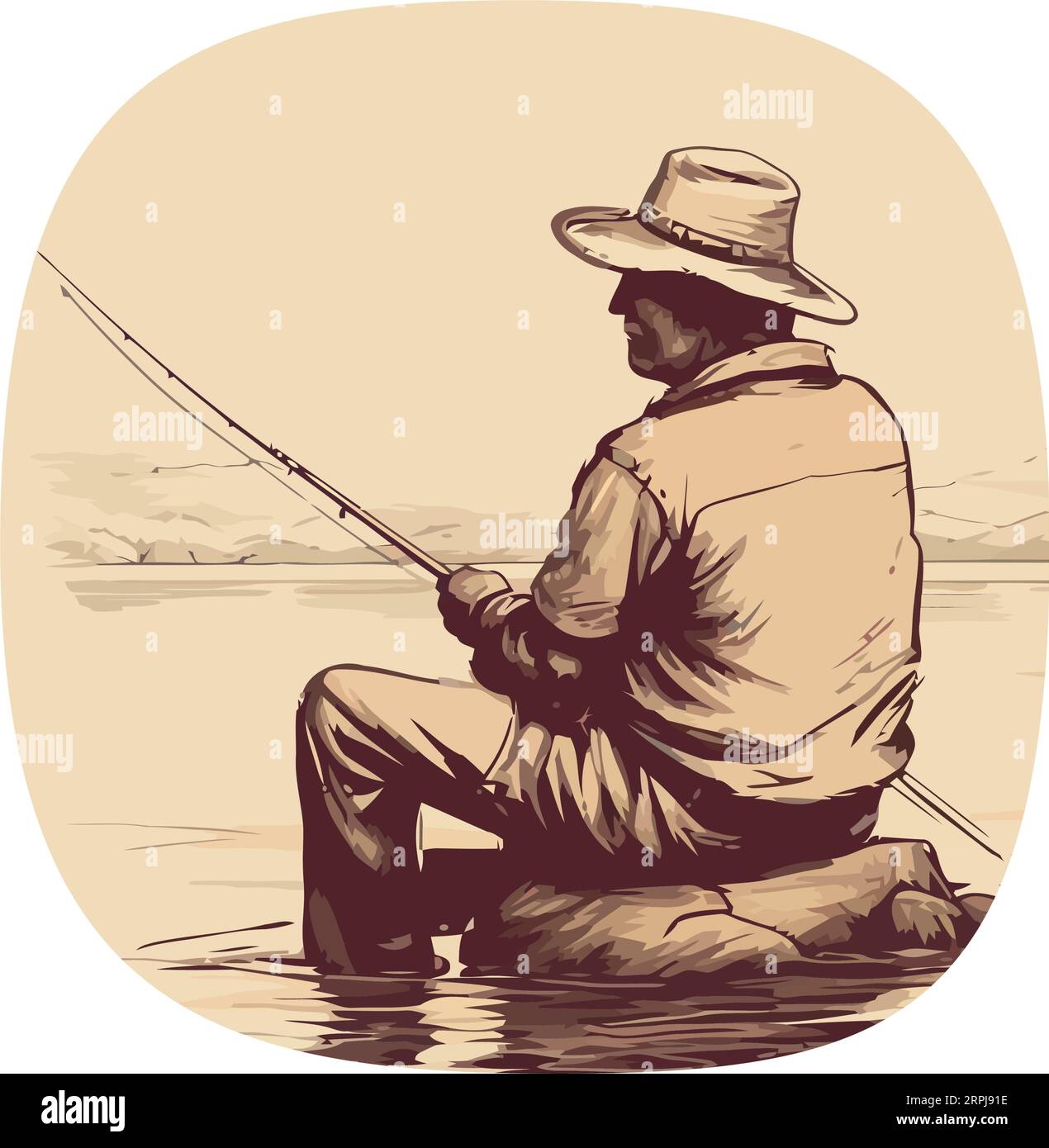 un homme tenant une canne à pêche sur blanc Illustration de Vecteur