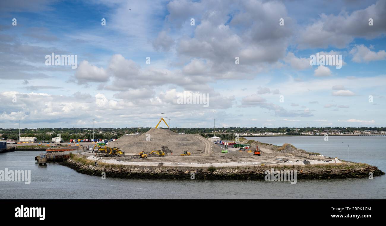 Construction d'un nouveau terminal à conteneurs dans le port de Dublin, en Irlande. Banque D'Images