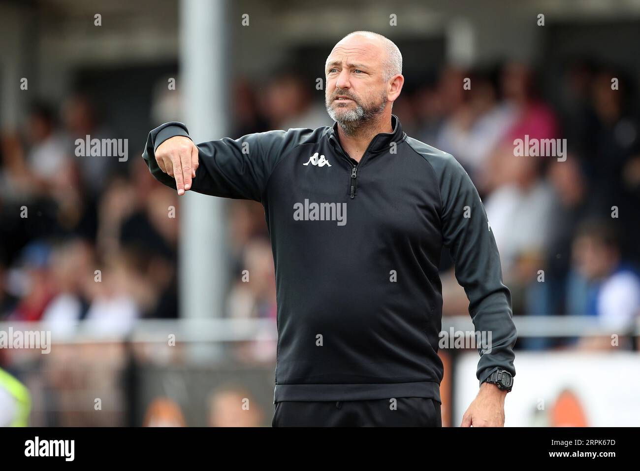 Jay Devereux, gestionnaire de hashtag, lors de Hornchurch vs hashtag United, lors du lancement de la Ligue Isthmian Premier Division football au stade Hornchurch le 28 Banque D'Images