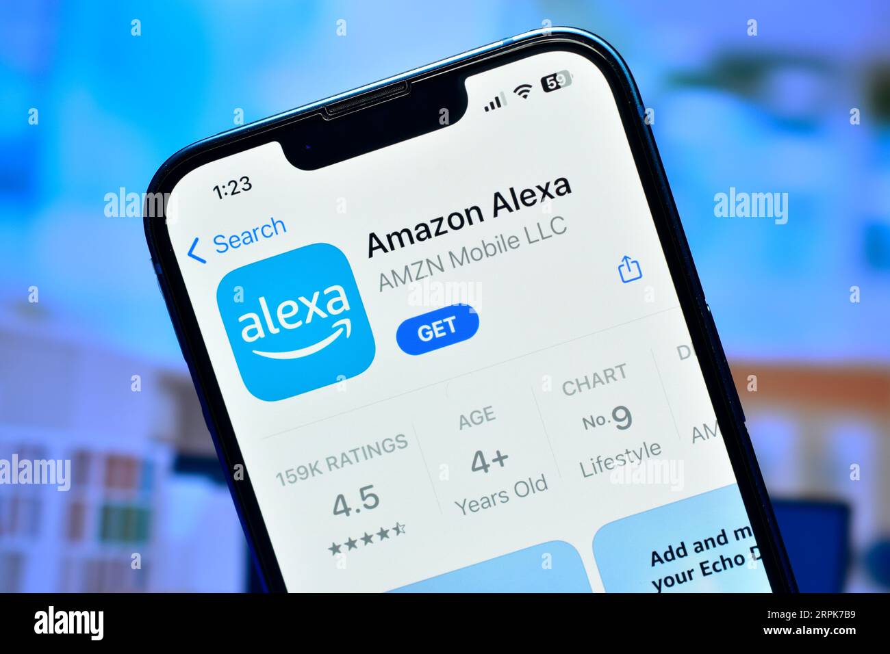 Delhi, Inde 4 septembre 2023:- Amazon alexa app sur smartphone utilisé pour contrôler l'appareil à partir de la commande vocale Banque D'Images
