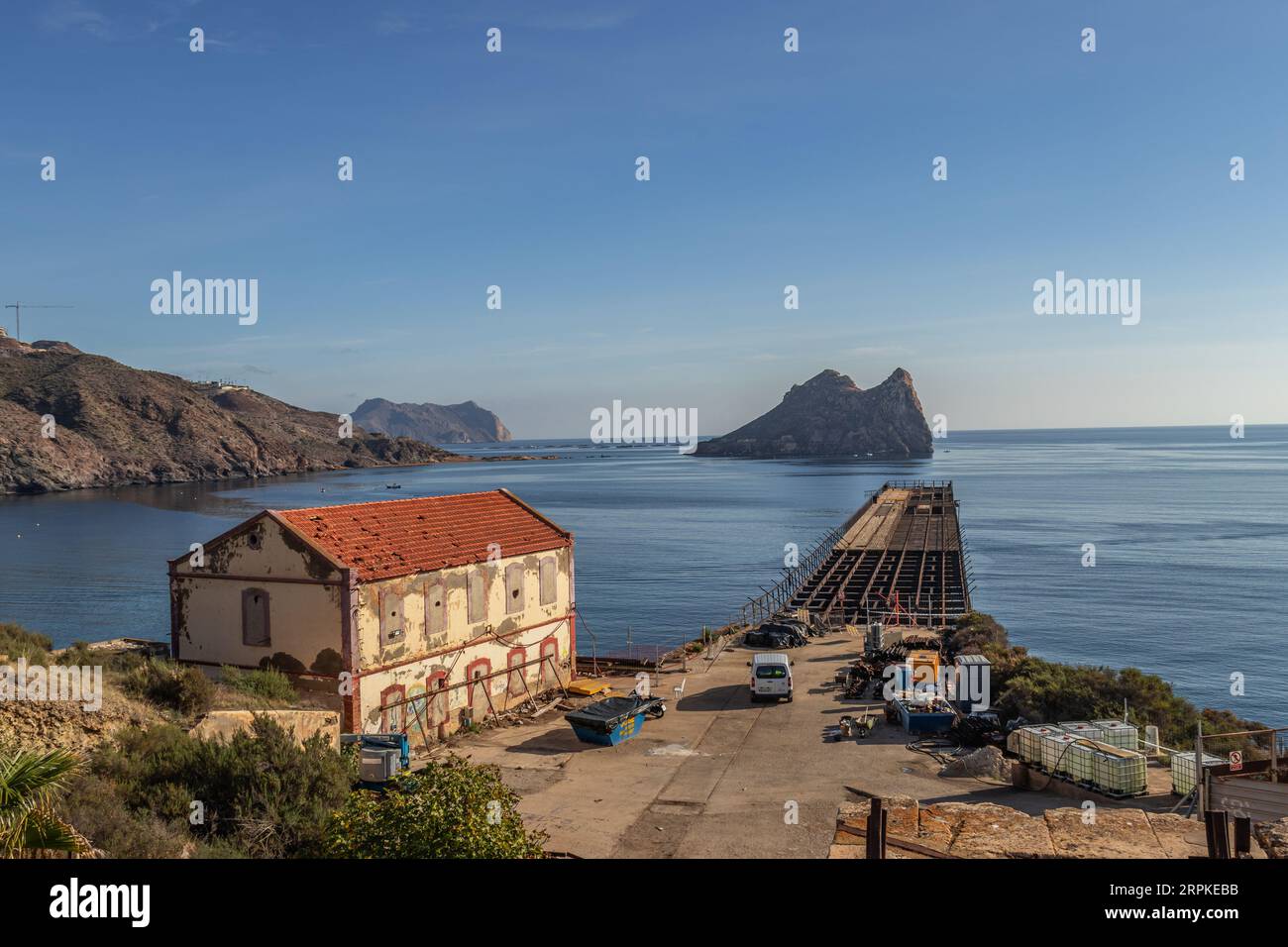 Jetée Hornillo à Aguilas, Espagne, site historique utilisé pour le chargement de bateaux Banque D'Images