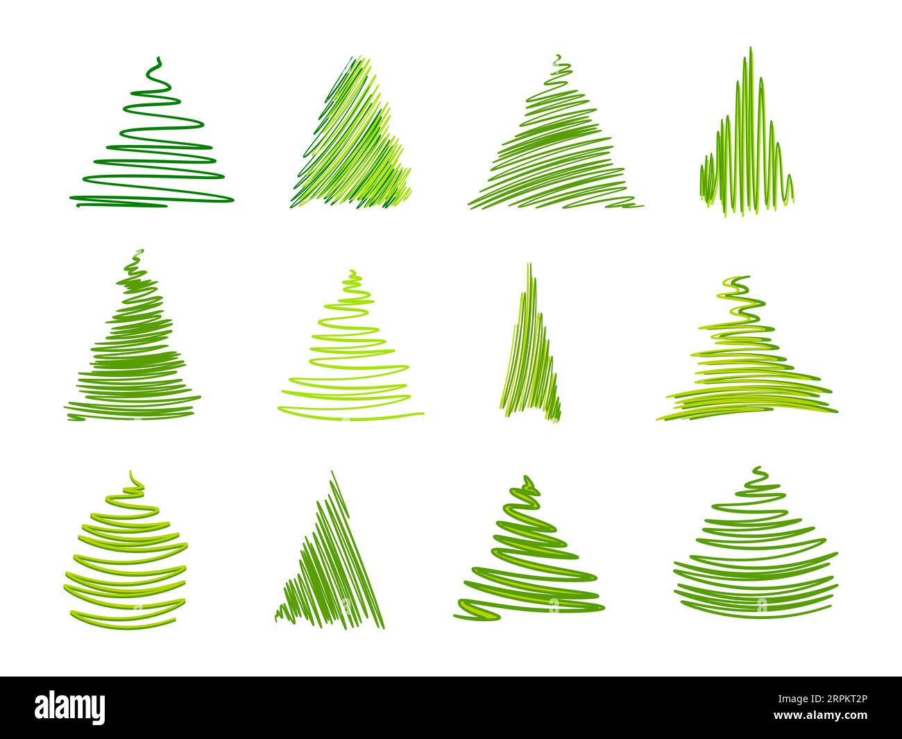 Ensemble sapin de Noël griffonné. Doodle Christmas Tree Group. Collection de pins dessinés à la main. Elément de décoration de vacances. Symboles sapin de Noël. Vecteur Illustration de Vecteur