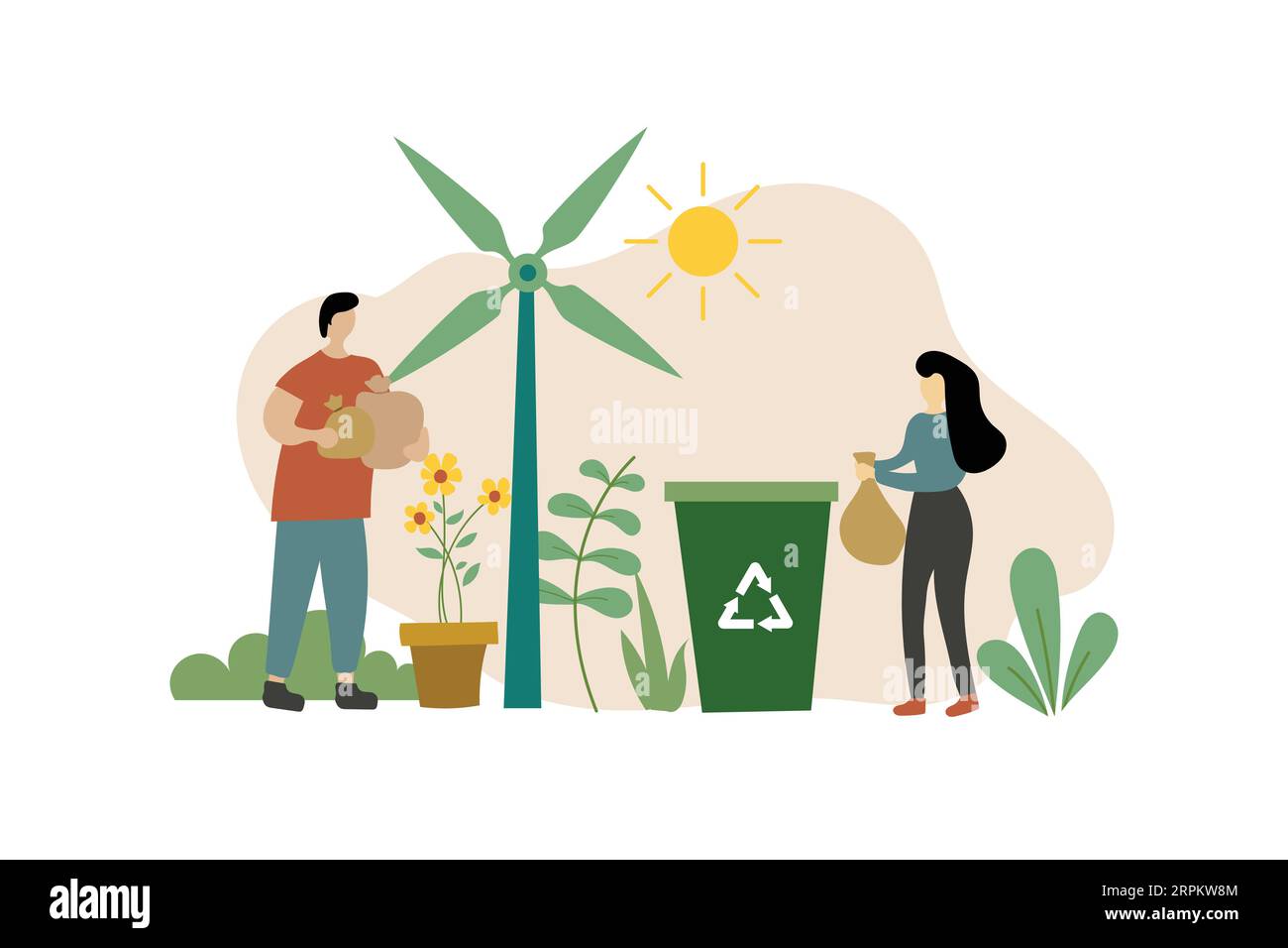 Illustration vectorielle de conception plate de pratique durable dans la vie quotidienne. personnages avec un style de vie respectueux de l'environnement. Illustration de Vecteur