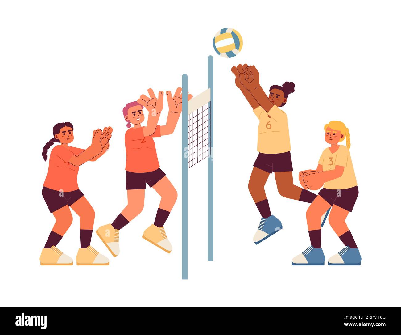 Sportswomen jouant au volleyball plat concept illustration de spot vectoriel Illustration de Vecteur