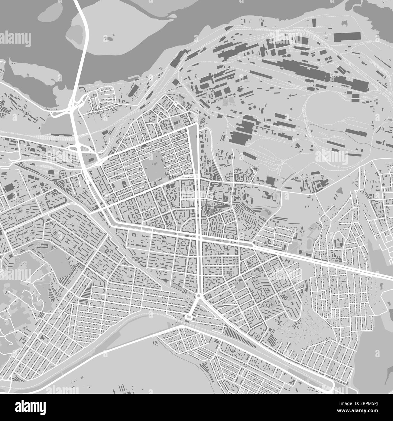 Carte de Kamianske ville, Ukraine. Affiche urbaine en noir et blanc. Image de la carte routière avec vue de la zone urbaine. Illustration de Vecteur